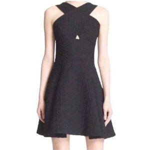 Hunter Bell Laura Mini Dress, Crossover Fit N Flare Black Textured 8 NWT